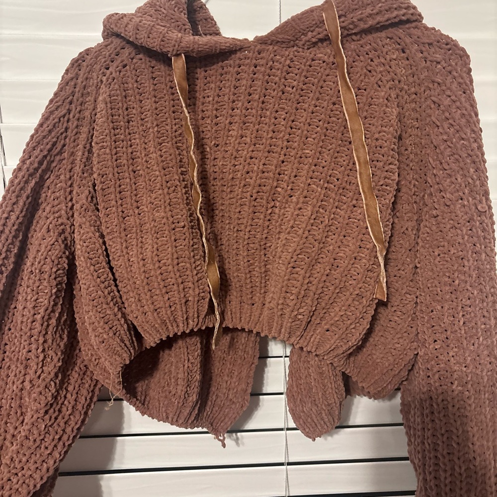 POL Textured Brown Hooded Sweater